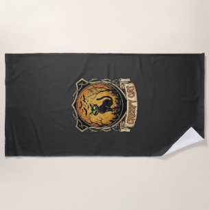 Creepy Cat Halloween Black Graveyard Bats Beach Towel