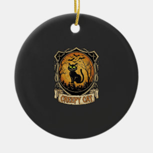 Creepy Cat Halloween Black Graveyard Bats Ceramic Tree Decoration