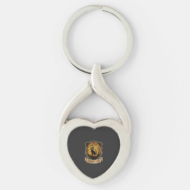 Creepy Cat Halloween Black Graveyard Bats Key Ring (Front)