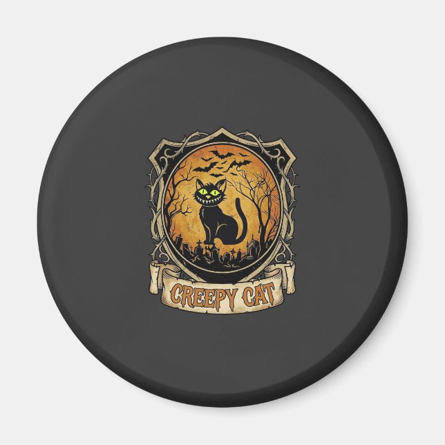 Creepy Cat Halloween Black Graveyard Bats Magnet (Front)