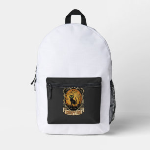 Creepy Cat Halloween Black Graveyard Bats Printed Backpack