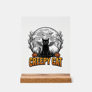Creepy Cat Halloween Vintage Engraving Design_1 Acrylic Sign
