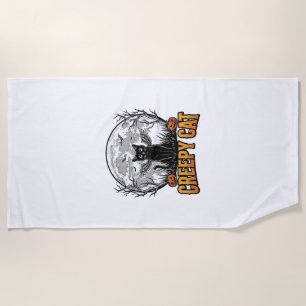 Creepy Cat Halloween Vintage Engraving Design_1 Beach Towel