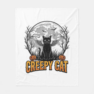 Creepy Cat Halloween Vintage Engraving Design_1 Fleece Blanket