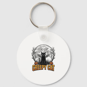 Creepy Cat Halloween Vintage Engraving Design_1 Key Ring