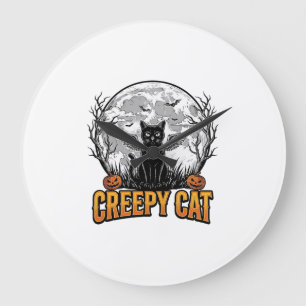 Creepy Cat Halloween Vintage Engraving Design_1 Large Clock