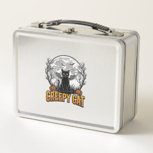 Creepy Cat Halloween Vintage Engraving Design_1 Metal Lunch Box