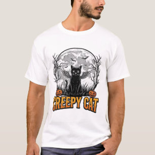 Creepy Cat Halloween Vintage Engraving Design_1 T-Shirt