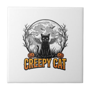 Creepy Cat Halloween Vintage Engraving Design_1 Tile