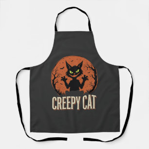 Creepy Cat Halloween Vintage Moon Graphic Apron