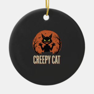 Creepy Cat Halloween Vintage Moon Graphic Ceramic Tree Decoration