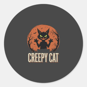 Creepy Cat Halloween Vintage Moon Graphic Classic Round Sticker