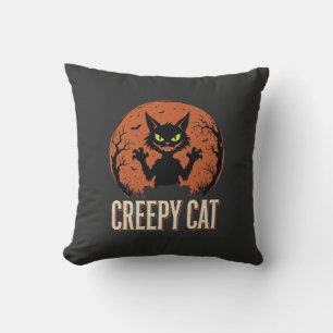 Creepy Cat Halloween Vintage Moon Graphic Cushion
