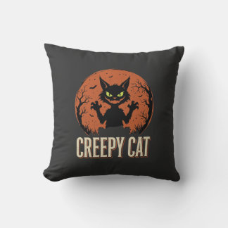 Creepy Cat Halloween Vintage Moon Graphic Cushion