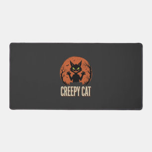 Creepy Cat Halloween Vintage Moon Graphic Desk Mat