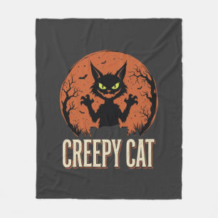 Creepy Cat Halloween Vintage Moon Graphic Fleece Blanket