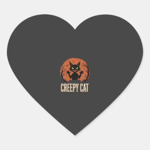 Creepy Cat Halloween Vintage Moon Graphic Heart Sticker