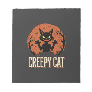 Creepy Cat Halloween Vintage Moon Graphic Notepad