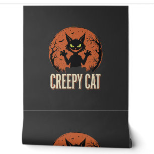 Creepy Cat Halloween Vintage Moon Graphic Wallpaper