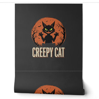 Creepy Cat Halloween Vintage Moon Graphic Wallpaper