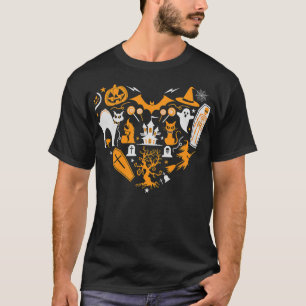 Creepy Cat Skeleton Ghost Pumpkin Funny Halloween T-Shirt