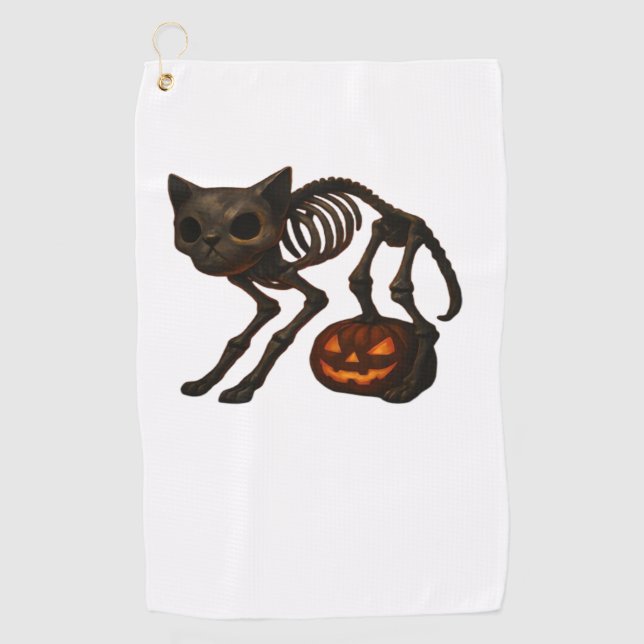 Creepy Cat Skeleton Halloween Gift Classic T-Shirt Golf Towel (Front)