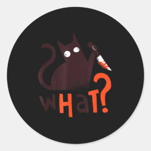 Creepy cat what_ knife dark funny true crime classic round sticker