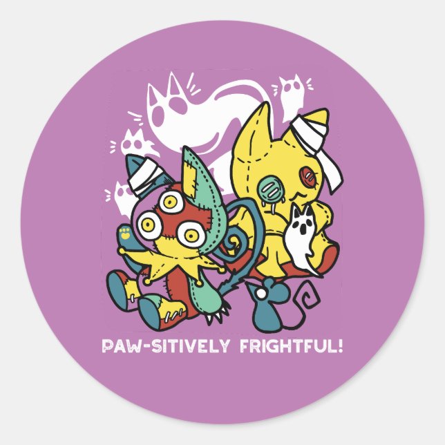 Creepy Cats Halloween Art: Paw-sitively Frightful Classic Round Sticker (Front)