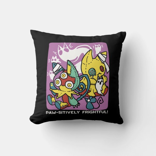 Creepy Cats Halloween Art: Paw-sitively Frightful Cushion (Front)