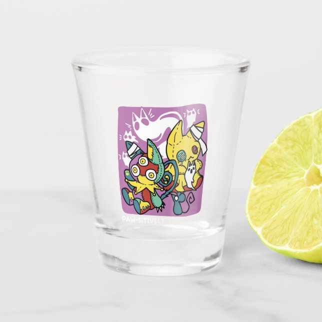 Creepy Cats Halloween Art: Paw-sitively Frightful Shot Glass (Front)