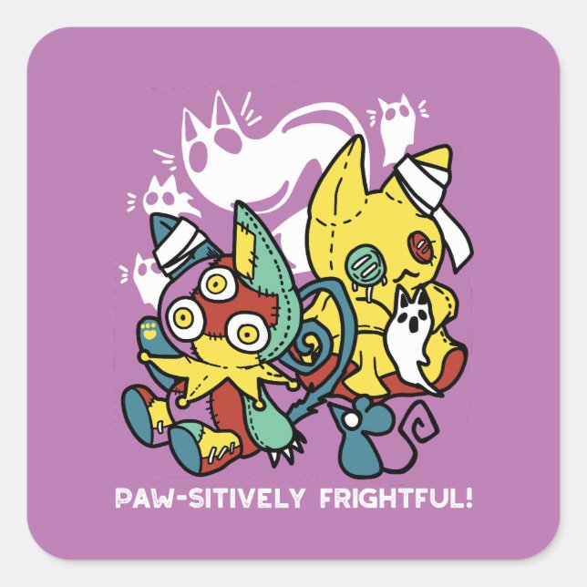 Creepy Cats Halloween Art: Paw-sitively Frightful Square Sticker (Front)