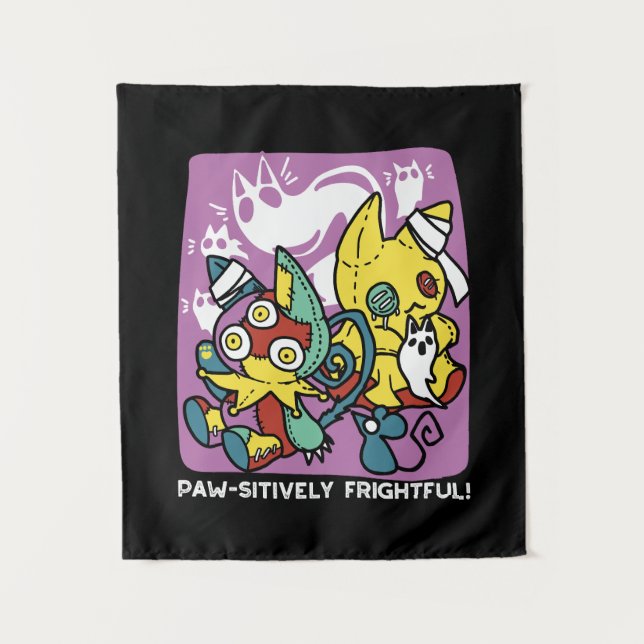 Creepy Cats Halloween Art: Paw-sitively Frightful Tapestry (Front)