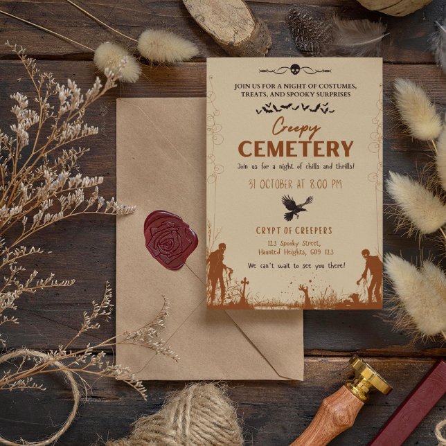 Creepy Cemetery Brown with Smoky Black Accent Invitation (Creepy Cemetery Brown with Smoky Black Accent Invitation Cover from The Beekeeper Store)