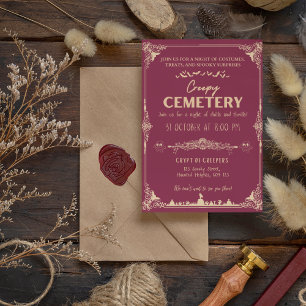 Creepy Cemetery Dark Pink with Peach-Orange Invitation
