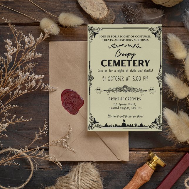 Creepy Cemetery Dark Vanilla with Black Accent Invitation (Creepy Cemetery Dark Vanilla with Black Accent Invitation Cover from The Beekeeper Store)
