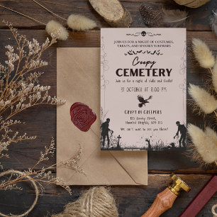Creepy Cemetery Dusty Red and Black Invitation