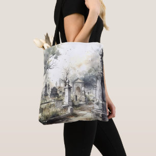 Creepy Cemetery Graveyard Graves Crosses Halloween Tote Bag