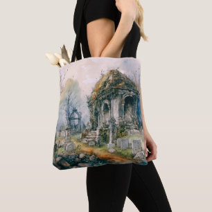 Creepy Cemetery Graveyard Graves Crosses Halloween Tote Bag