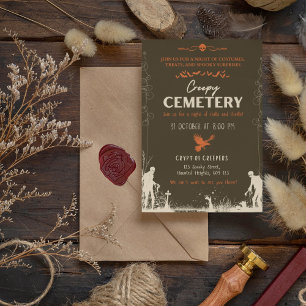 Creepy Cemetery Pearl with Carrot Orange Accent Invitation