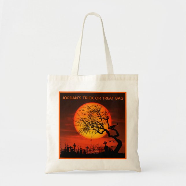 Creepy Cemetery Personalised Trick or Treat Tote Bag (Front)