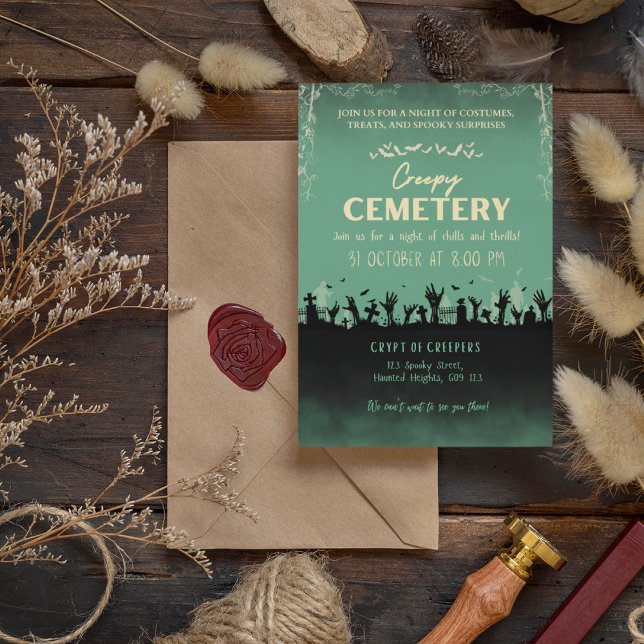 Creepy Cemetery Polished Pine with Blonde Accent Invitation (Creepy Cemetery Polished Pine with Blond Accent Invitation Cover from The Beekeeper Store)