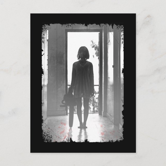 Creepy Chainsaw Girl Horror Dark Art Postcard (Front)