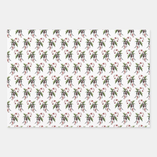 Creepy Christmas Candy Cane Skull Wrapping Paper (Front)