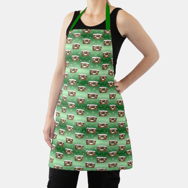 Creepy Christmas Fruitcake Pattern Green Apron (Insitu)