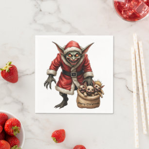 Creepy Christmas Goblin – Dark Fantasy Evil Santa Napkin