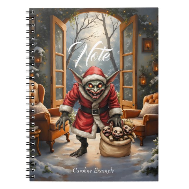 Creepy Christmas Goblin – Dark Fantasy Evil Santa  Notebook (Front)