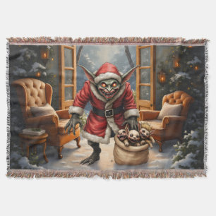 Creepy Christmas Goblin – Dark Fantasy Evil Santa Throw Blanket