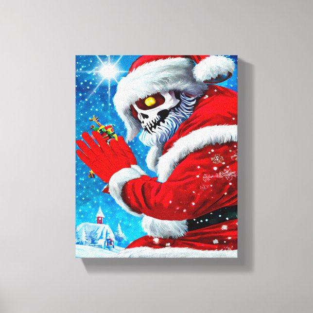 Creepy Christmas Santa Claus Skeleton Monster Art  Canvas Print (Front)