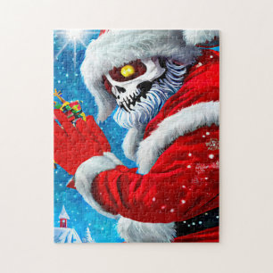 Creepy Christmas Santa Claus Skeleton Monster Art Jigsaw Puzzle
