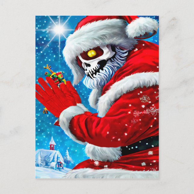 Creepy Christmas Santa Claus Skeleton Monster Art  Postcard (Front)
